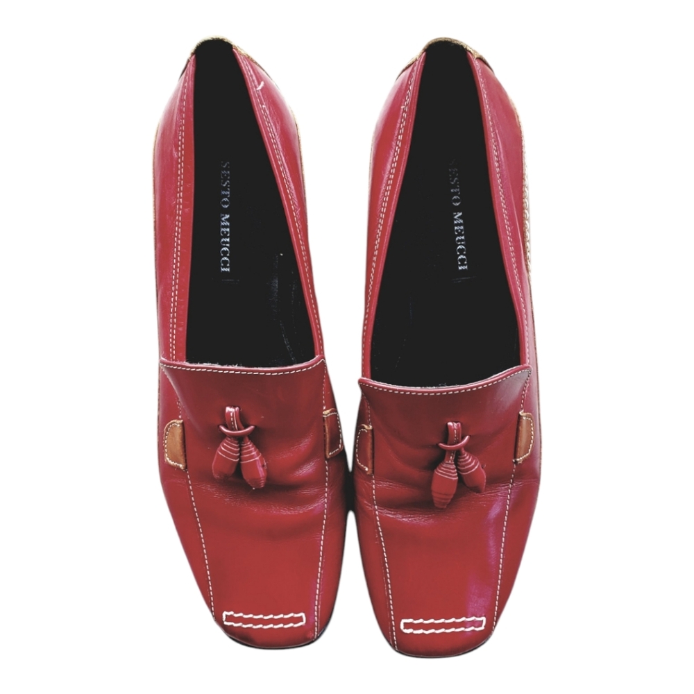 Sesto Meucci red & Tan leather driving moccasin loafers flats  Tassle SZ 7.5